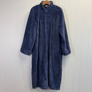 Vintage LL Bean Women Fuzzy Loungewear Zip Robe Size L XL Blue Plush Classic